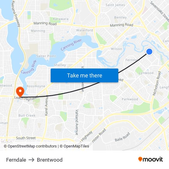 Ferndale to Brentwood map