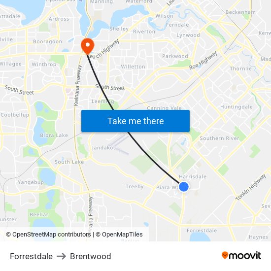 Forrestdale to Brentwood map