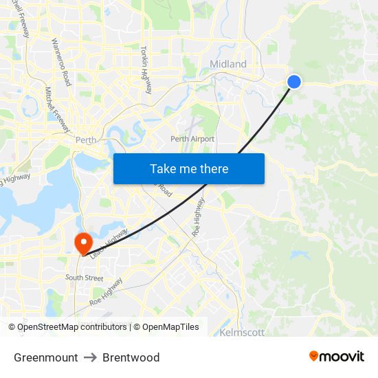 Greenmount to Brentwood map