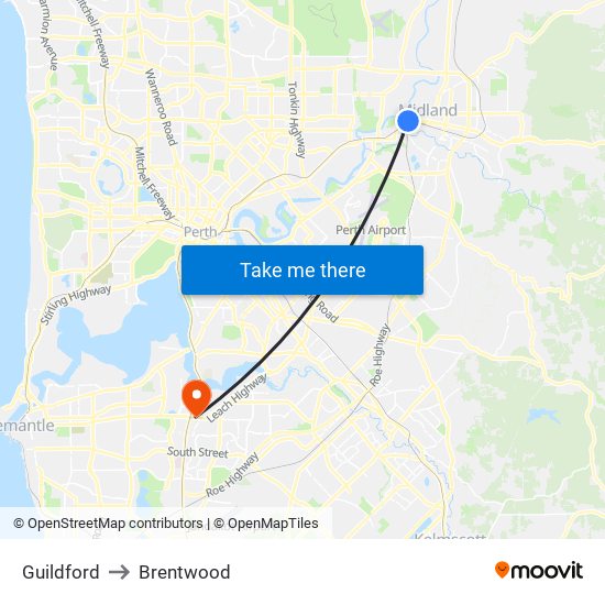 Guildford to Brentwood map