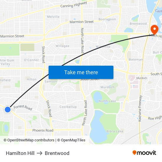Hamilton Hill to Brentwood map
