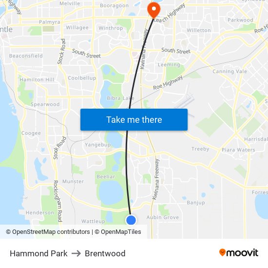 Hammond Park to Brentwood map