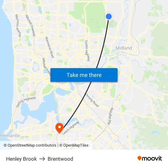 Henley Brook to Brentwood map