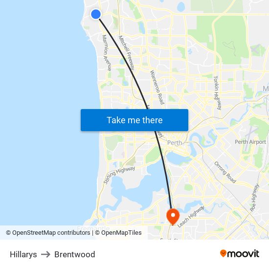 Hillarys to Brentwood map