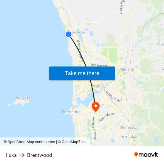 Iluka to Brentwood map