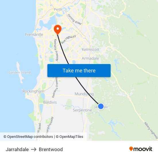 Jarrahdale to Brentwood map