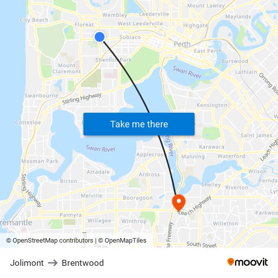 Jolimont to Brentwood map