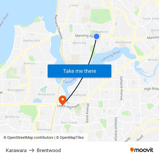 Karawara to Brentwood map