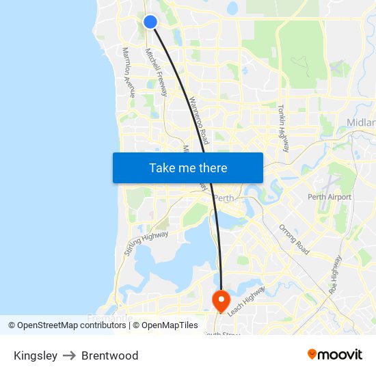 Kingsley to Brentwood map