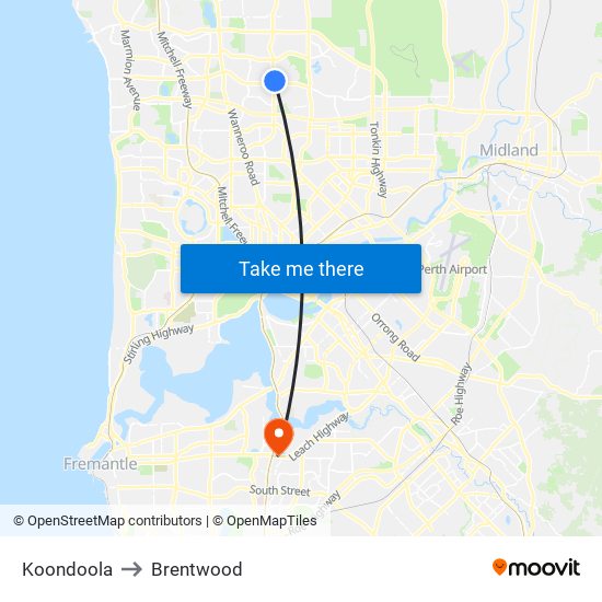 Koondoola to Brentwood map