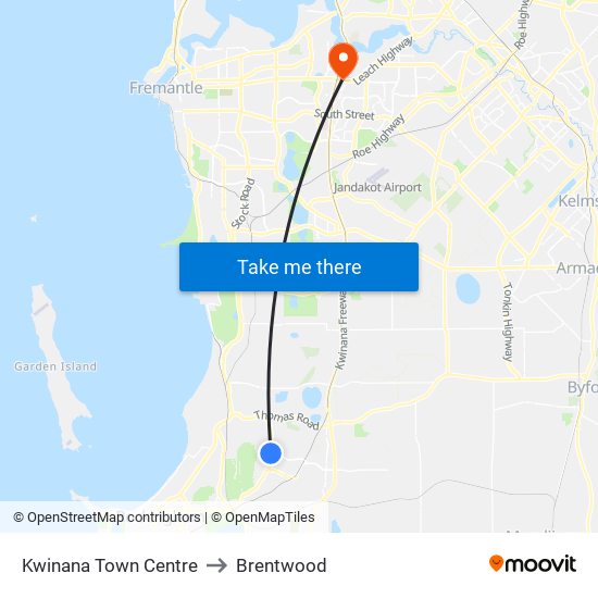 Kwinana Town Centre to Brentwood map