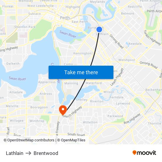 Lathlain to Brentwood map