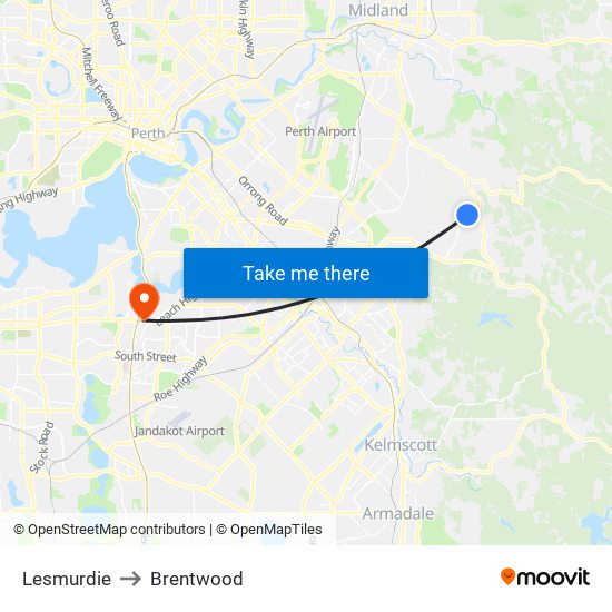 Lesmurdie to Brentwood map