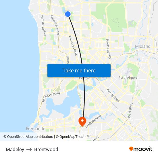 Madeley to Brentwood map