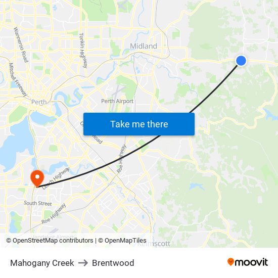 Mahogany Creek to Brentwood map