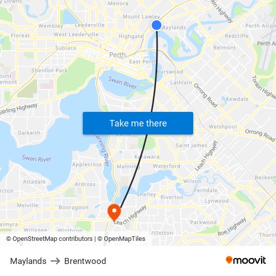 Maylands to Brentwood map