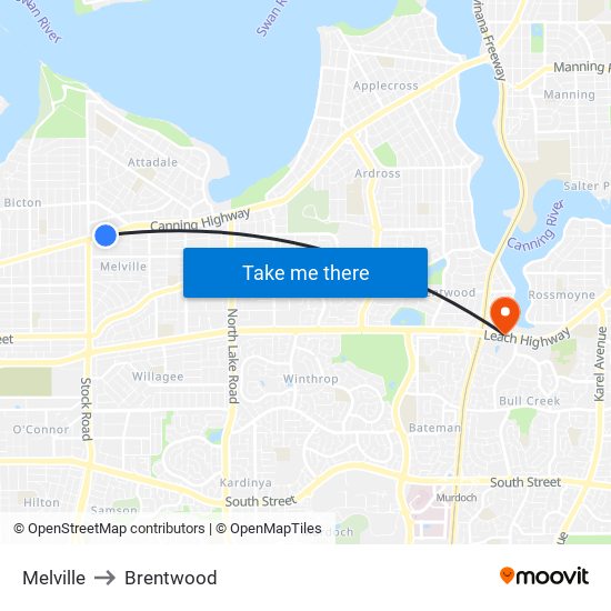 Melville to Brentwood map