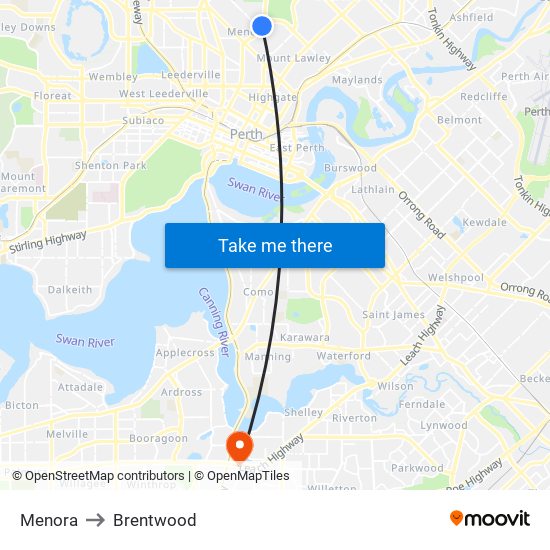 Menora to Brentwood map