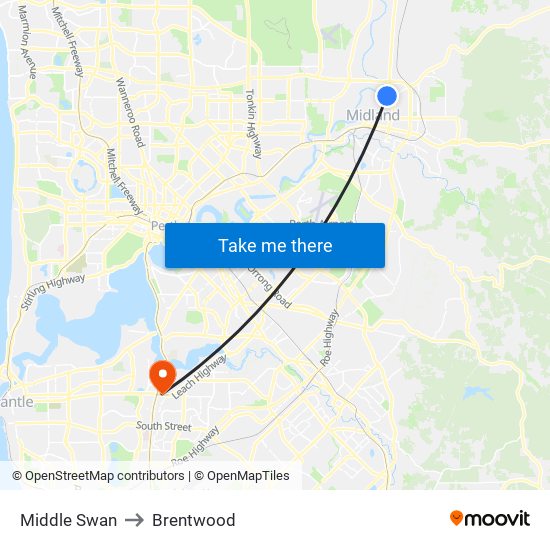 Middle Swan to Brentwood map