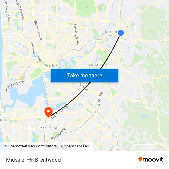 Midvale to Brentwood map