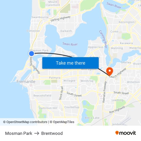 Mosman Park to Brentwood map