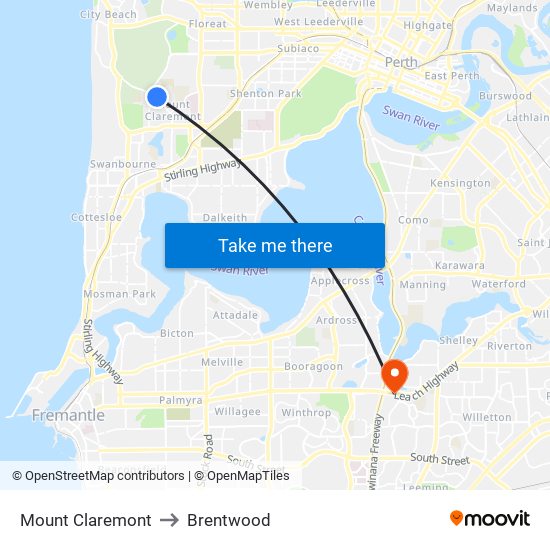 Mount Claremont to Brentwood map