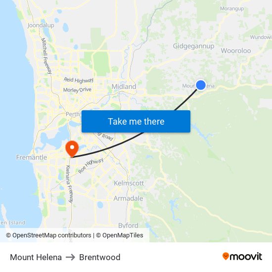 Mount Helena to Brentwood map