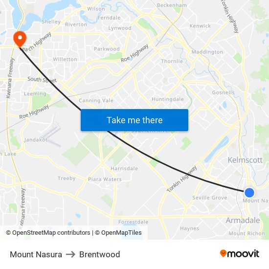 Mount Nasura to Brentwood map