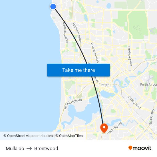 Mullaloo to Brentwood map