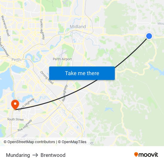 Mundaring to Brentwood map