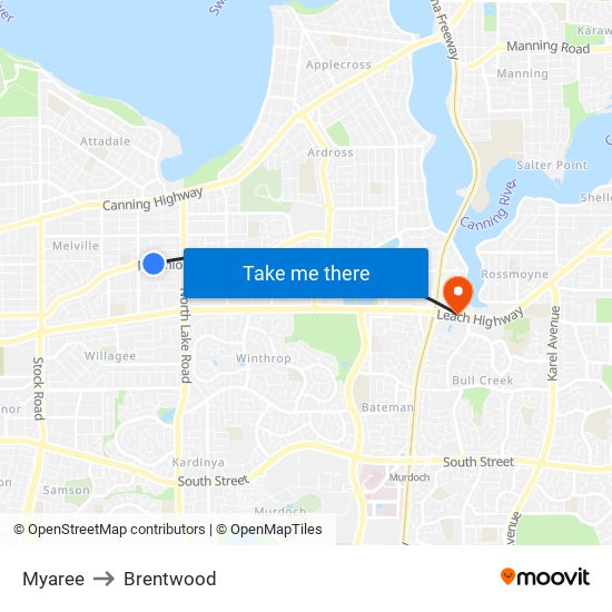 Myaree to Brentwood map