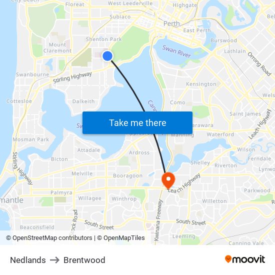 Nedlands to Brentwood map