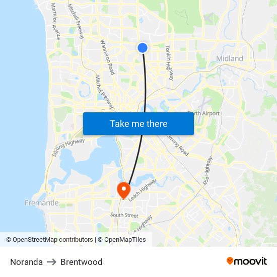 Noranda to Brentwood map