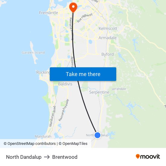 North Dandalup to Brentwood map