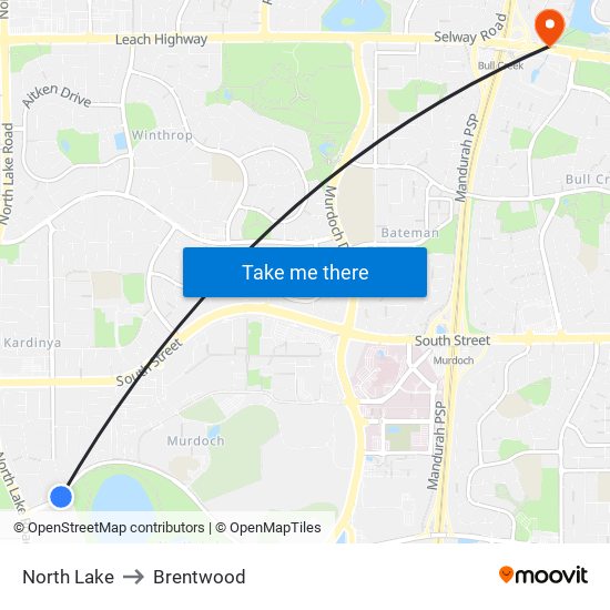 North Lake to Brentwood map