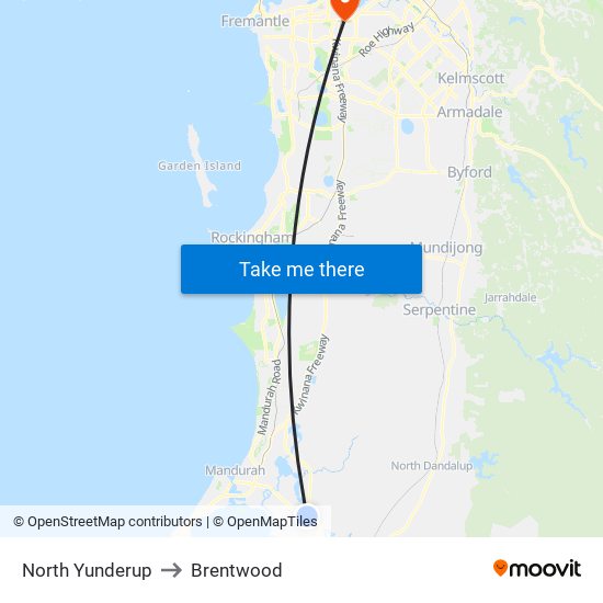 North Yunderup to Brentwood map