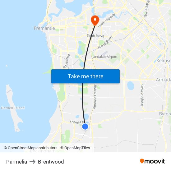 Parmelia to Brentwood map