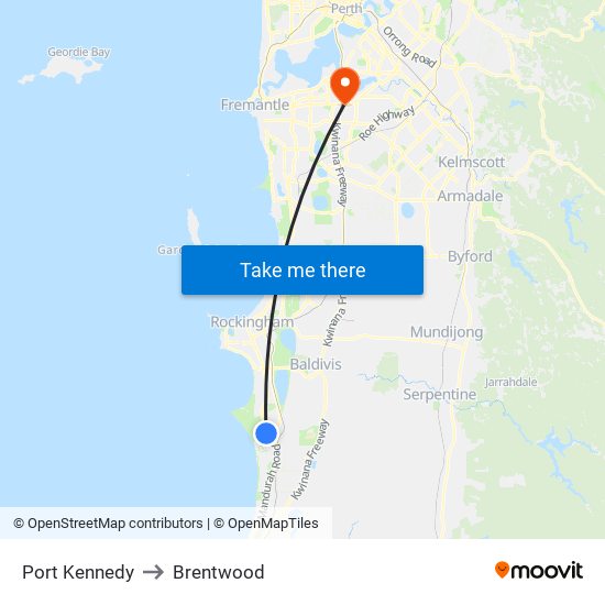 Port Kennedy to Brentwood map