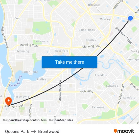 Queens Park to Brentwood map