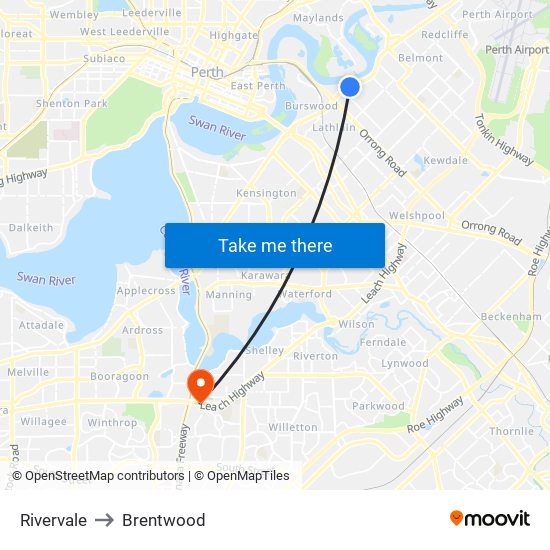 Rivervale to Brentwood map