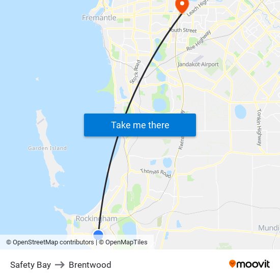 Safety Bay to Brentwood map