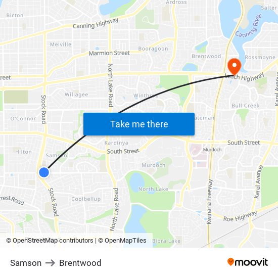 Samson to Brentwood map