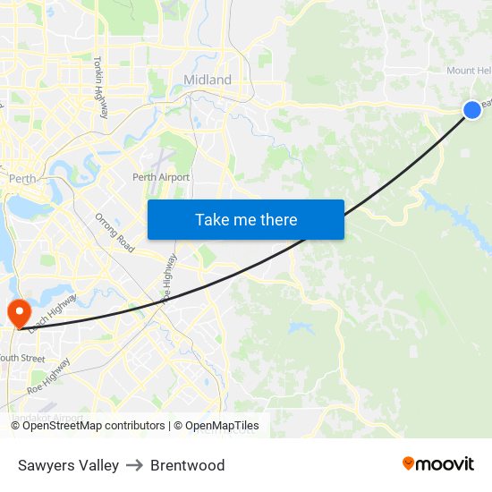 Sawyers Valley to Brentwood map