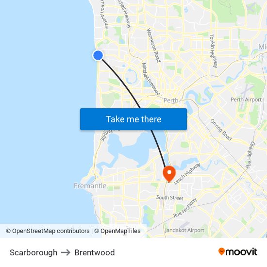 Scarborough to Brentwood map