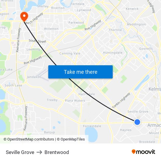 Seville Grove to Brentwood map