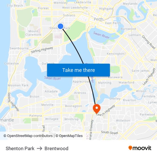 Shenton Park to Brentwood map