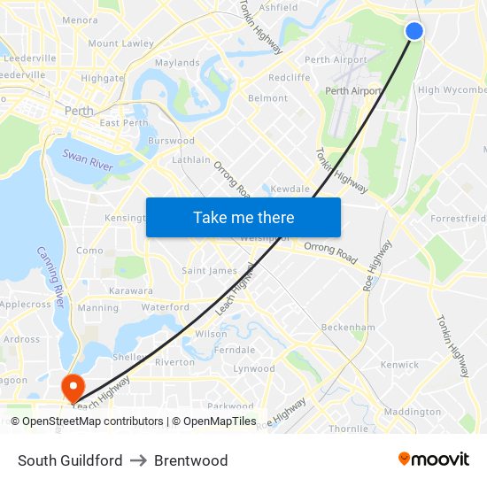 South Guildford to Brentwood map