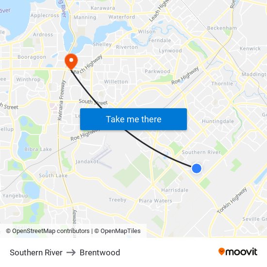 Southern River to Brentwood map