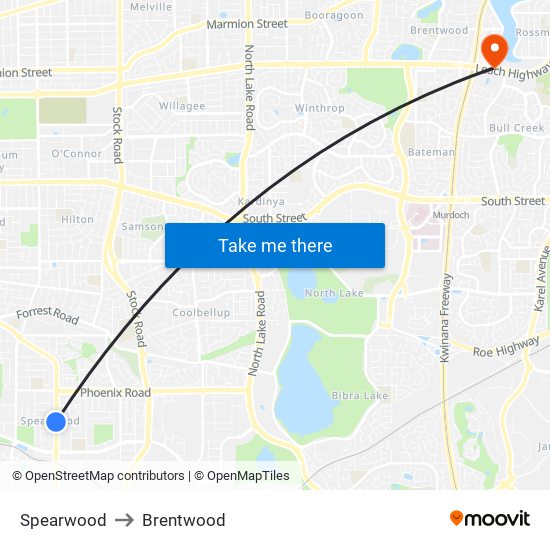 Spearwood to Brentwood map