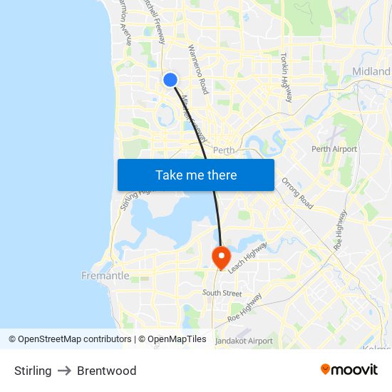 Stirling to Brentwood map